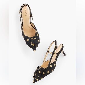 NWOT Talbots Erica slingbacks jacquard dots bow kitten heels US 10M